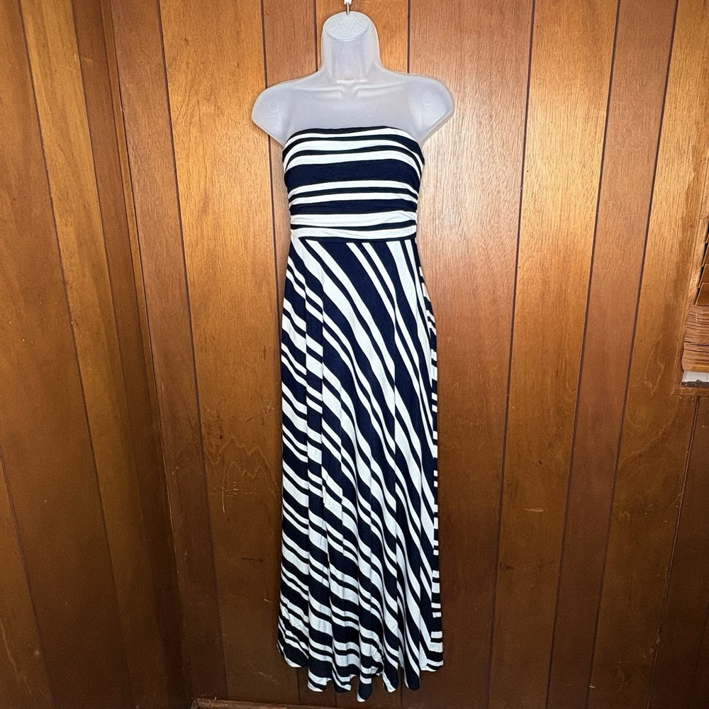 Banana Republic Dress Women's S Navy White Stripe Strapless Nautical Coastal
